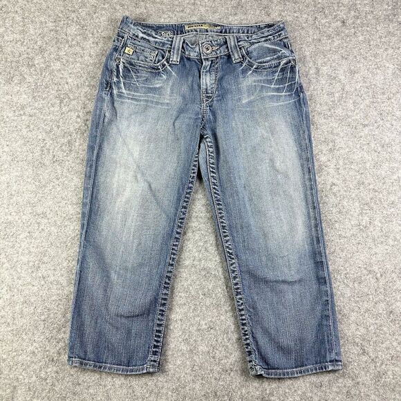 Vintage Big Star Maddie Jeans Womens 27 Blue Medium Wash Back Button Flap Capri - Picture 1 of 16
